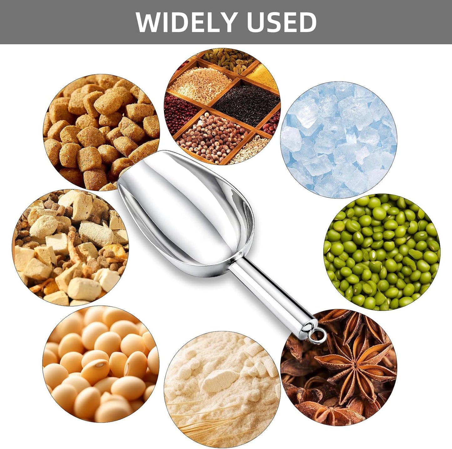 2 Pack Metal Dog Food Scoop 18 Oz With Loop, Large 11 Inch Stainless Steel Scooper