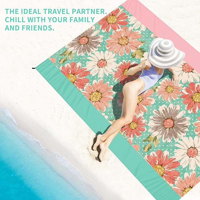 BYDOLL Beach Blanket Sandproof Waterproof 78''×110'' 1-7 Adults Compact Lightweight Oversized Beach Blanket Large Picnic Mat Beach Blanket for Travel Camping Hiking Picnic