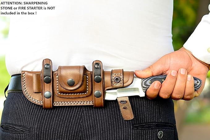 Ottoza Tracker Knife & Micarta Handle - Fixed Blade Hunting Knife - Horizontal Carry Knife Sheath 373