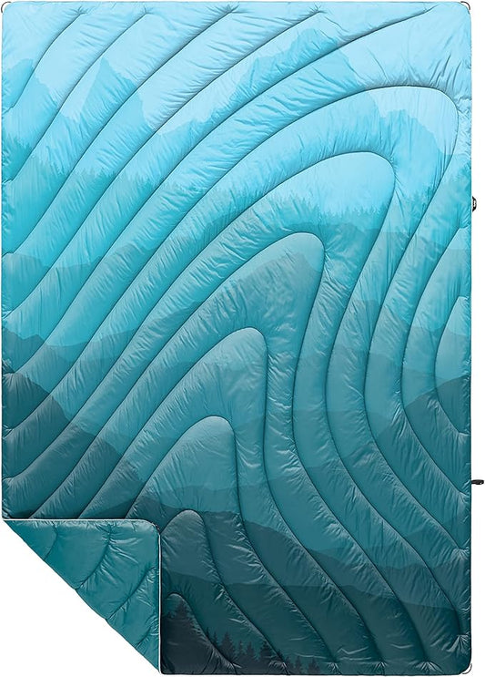 Rumpl Original Puffy Blanket - Warm Puffy Camping Blanket, 100% Recycled Polyester Insulation, Lightweight, Packable, Water-Resistant, Outdoor Puffer Blanket, 52"x75", Sierra Spring Fade