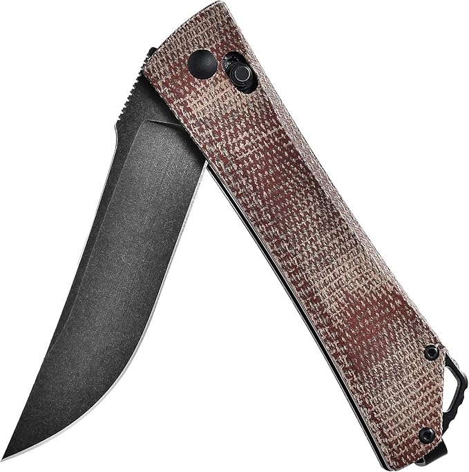 Cohesion Pocket Knives & Folding Knives - D2 Steel Blade Micarta Handle Reversible Pocket Clip, EDC Knife for Camping