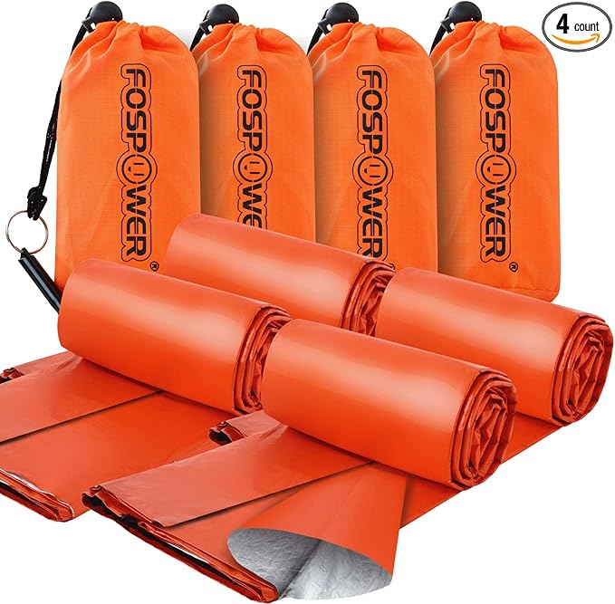 FosPower Emergency Sleeping Bag, Tough and Durable Mylar Thermal Sack with Survival whistle for Survival Kits, Camping Accessories, Outdoors, Hiking