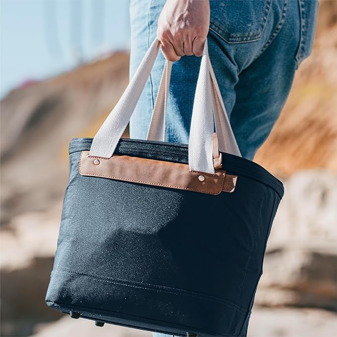 CleverMade Collapsible Cooler Bag, 18 Can Beach & Travel Car Cooler, Folding Soft Cooler, Shoulder Strap, Bottle Opener, Great Car Coolers for Travel, Leak Proof Cooler Bag [Leeward Navy]