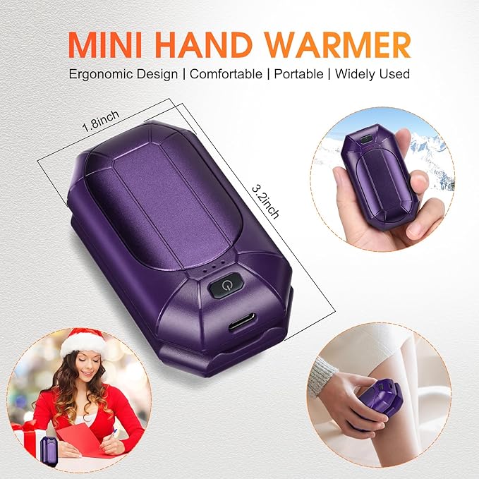 2 Pcs Mini Hand Warmer Rechargeable, 2000mAh*2 Portable Hand Warmer Reusable, 3 Levels Temperature Adjustable 2 in 1 Hand Warmer, Outdoor Indoor Warm Gift for Men Women Children