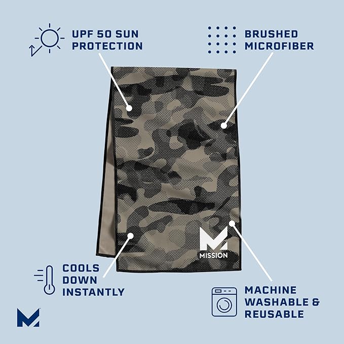 MISSION Original Cooling Towel, Etched Camo Crockery - Soft, Durable Microfiber - Cools Up to 2 Hours - UPF 50 Sun Protection - Machine Washable