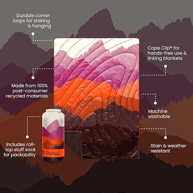 Rumpl Original Puffy Blanket - Warm Puffy Camping Blanket, 100% Recycled Polyester Insulation, Lightweight, Packable, Water-Resistant, Outdoor Puffer Blanket, 52"x75", Teton Dusk
