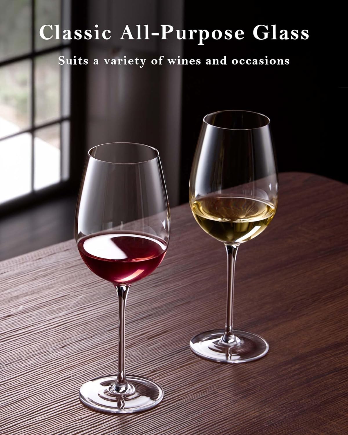 JBHO Crystal Wine Glasses - Hand Blown Red or White Wine Glasses -18 Ounce - Set of 2 - Lead-Free Premium Crystal - Long Stem Wine Glasses - Clear