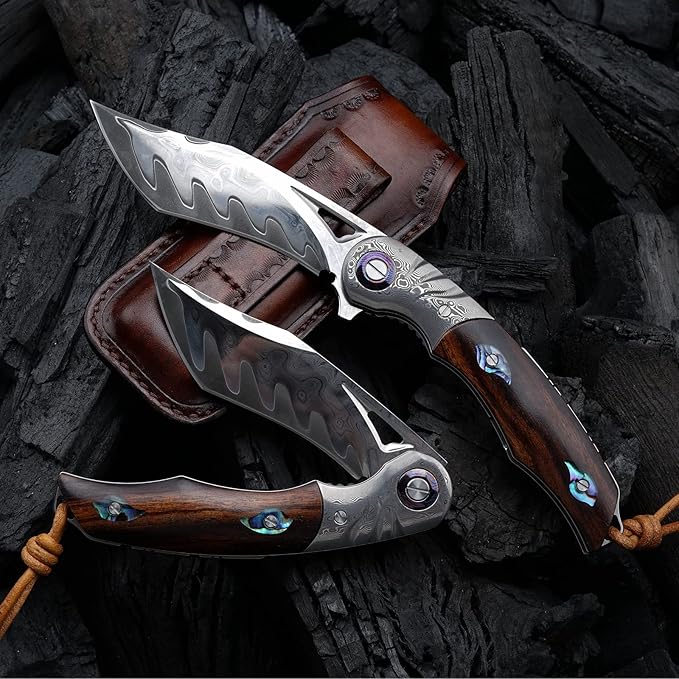 Hand knife with 3.7-inch pocket knife, Japanese SKD11 Damascus steel, outdoor camping knife, forged steel knife, EDC folding knife