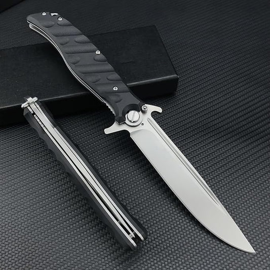 HUAAO 10.2in Large Flipper Assisted Opening Pocket Knife for Men, D2 Steel Folding Pocket Knife with G10 Handle, Safety Liner Lock, EDC Knife for Outdoor Camping Survival