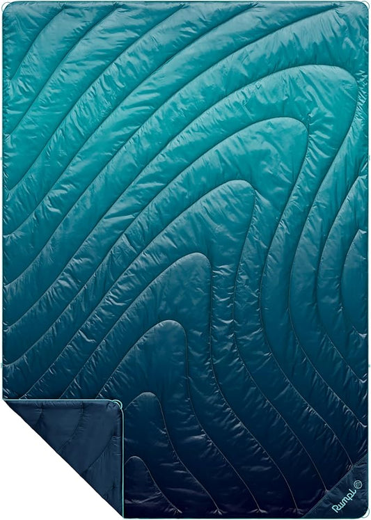 Rumpl Original Puffy Blanket - Warm Puffy Camping Blanket, 100% Recycled Polyester Insulation, Lightweight, Packable, Water-Resistant, Outdoor Puffer Blanket, 52"x75", Ocean Fade