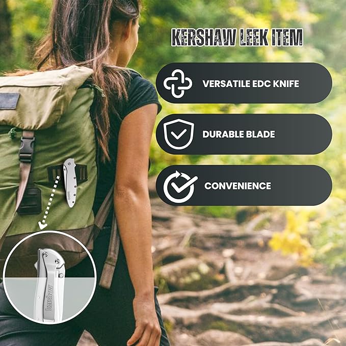 Worldwide Nutrition Bundle: Kershaw Leek Pocket Knife, 3" 14C28N Stainless Steel Drop Point Blade, Spring Assisted Knife, Folding EDC