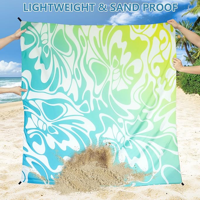 Beach Blanket, Sandproof Beach Mat, Waterproof Quick Drying Lightweight Outdoor Picnic Mat 79" X 83" for 2-4 Adults with Pocket for Travel, Camping, Hiking