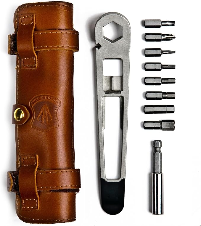 THE NUTTER All in One Bike Tool - Portable Bike Repair Kit with Cycling Multitool and Brown Leather Pouch - Specialized Bike Accessories, Bike Tools - Emergency Biking Gear for All Types of Bicycles