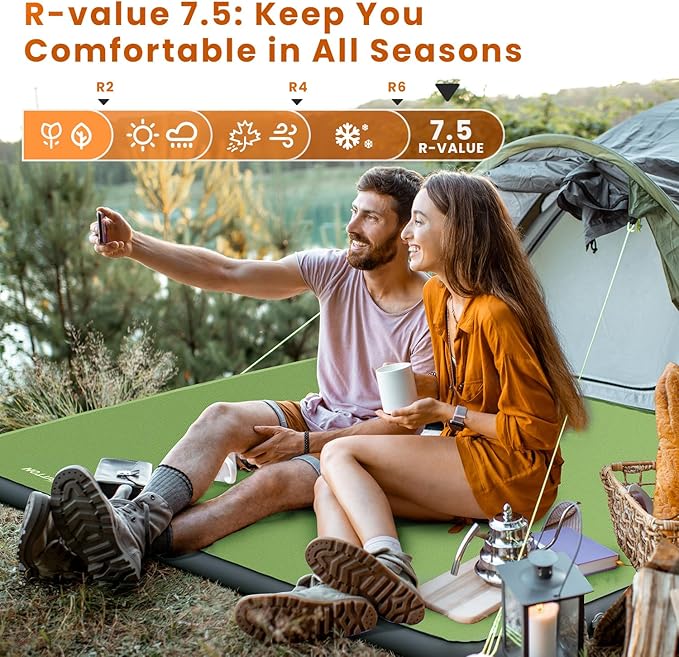 Self Inflating Sleeping Pad with Built-in Electric Pump, 4" Ultra Thick Memory Foam Double Camping Mattress, Fast Deflating Camping Sleeping Pad, 4 Season Insulated Sleeping Pad for Camping, Tent, Car