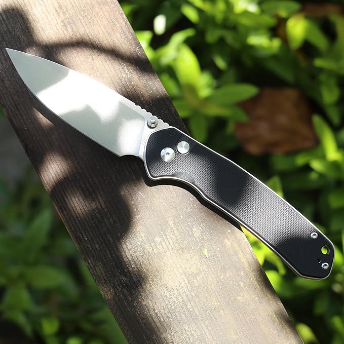 CJRB CUTLERY Pocket Knife Pyrite (J1925L) Button Lock EDC Large Foldable Knife AR-RPM9 Steel Blade and G10 Handle Black Outdoor for Women Men for Gifts