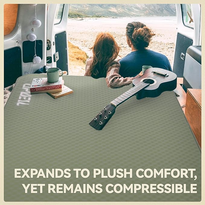 UPWELL Self Inflating Sleeping Pad 4.5" Thickness Camping Mattress with Solid Foam Single Sleeping Mat Portable Fast Inflation for Outdoor Mat Portable Roll Up Bed Green