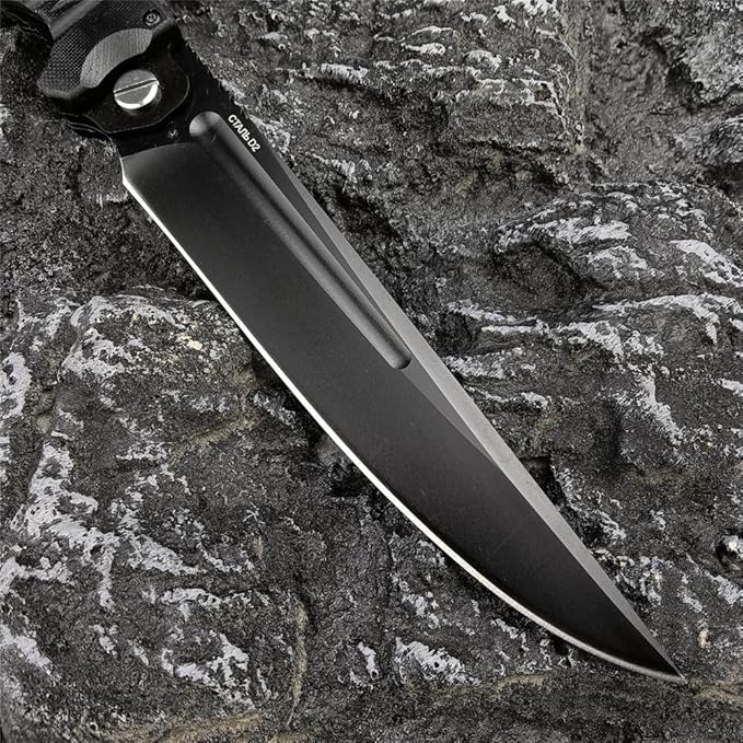 HUAAO 12 INCH Russian Avatar Folding Knife for Men,D2 Blade Black G10 Handles Tactical Survival Gear Saber Knives,Safety Liner Lock,Flipper Assisted Outdoor Camping Tool (Black blade)