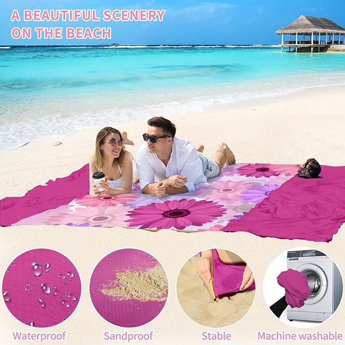 BYDOLL Beach Blanket Sandproof Waterproof 78''×81'' 1-4 Adults Compact Lightweight Oversized Beach Blanket Large Picnic Mat Beach Blanket for Travel Camping Hiking Picnic