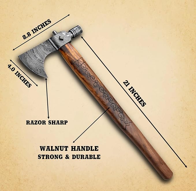 Custom Handmade Viking Hatchet Axe - Damascus Steel Bearded Axe - Camping Tomahawk Battle Axes - Camping Axes and Hatchets - Tomahawk Axe - Axe Tool - Battle Axe - Axe with Sheath