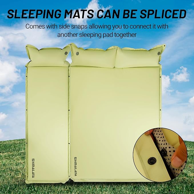 Lightweight Camping Sleeping Pad Inflatable Sleeping Mat Compact Camping Air Mattress with Pillow 2 Person Backpacking Foam Sleeping Pad