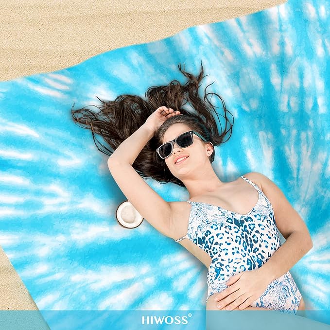 Beach Blanket Waterproof Sandproof Oversized 95”x 80”,Sand Free Beach Mat with Corner Pockets,Portable Mesh Bag for Beach Festival,Picnic,Travel and Outdoor Camping (SkyBlue)