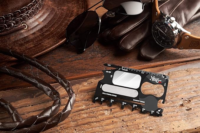 Wallet Ninja 2.0 (Advanced 20-in-1 Multitool, Now With Mirror + Nail File) Available in Black