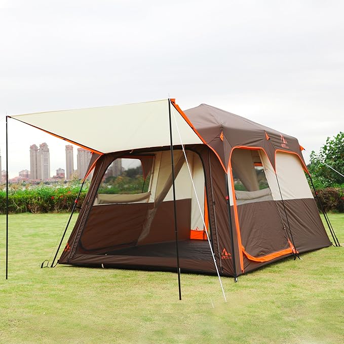 KTT Large Tent 6-8 Person,Family Cabin Tents,Straight Wall,3 Doors and 3 Windows with Mesh,Waterproof,Big Tent for Outdoor,Picnic,Camping,Family,Friends Gathering.……
