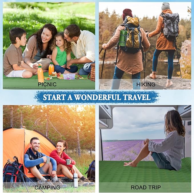 Double Sleeping Pad, 4.7 Inch Extra Thick Comfort Sleeping Mat for Backpacking Hiking Outdoor, Queen Camping Air Mattress with Built in Foot Pump, Compact Inflatable Camping Mat with Pillow