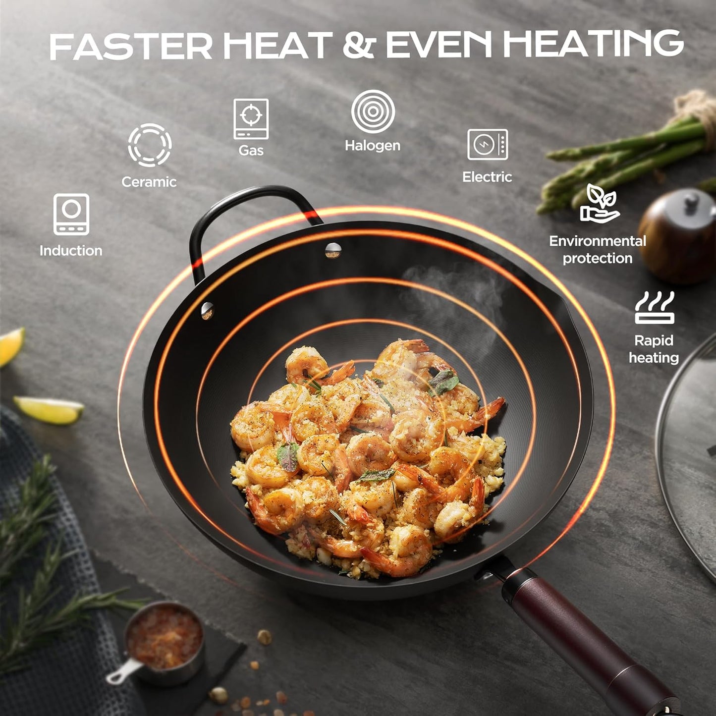 13 Inch Wok with Lid and 12 Inch Sikllet, Carbon Steel Cookware Set, Carbon Steel Woks &Stir-fry Pans Nonstick and Frying Pan, Pre-Seasoned 5.8QT Flat Bottom Chinese Wok, Compatible with All Cooktops