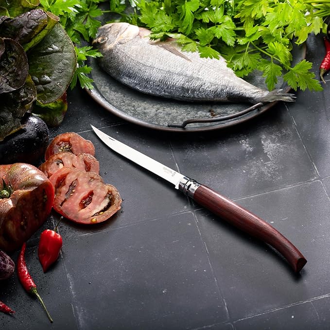 Opinel Effile Slimline Series Folding Fillet Knife – Slim Blade Folding Knife, Virobloc Locking Collar, Sustainably Harvested Wood Handles, Updated Blade Profile (Padouk Wood/No.15)