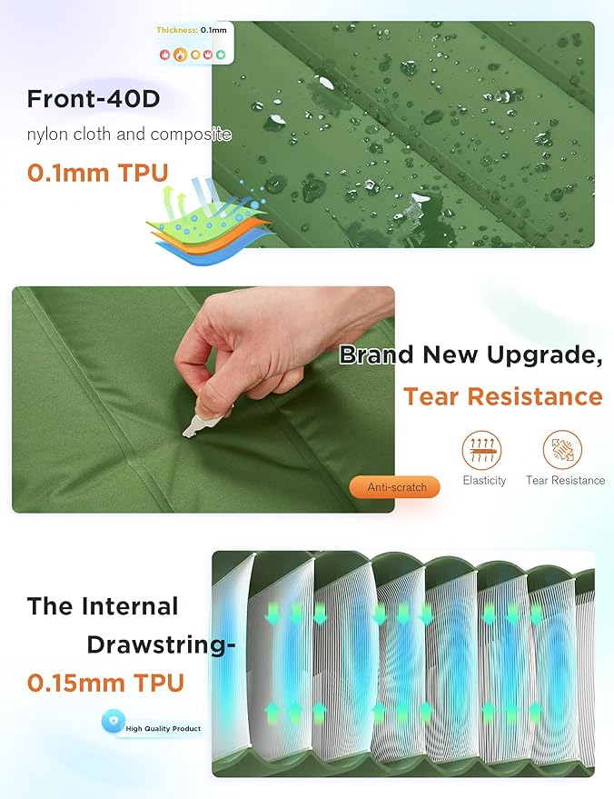 Sleeping Pad for Camping 6 Inches Thick Self Inflatable Ultra Lightweight Sleep Mat with Built-in Pillow ＆ Pump Compact for Backpacking Hiking Tent Travel w/Carrying Bag 77.5''LX27''W, Green