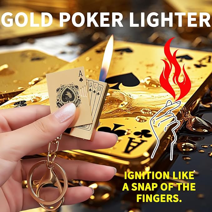 Metal Poker Ace Cards Lighters, Cool Keychain Lighter, Small Portable Lighters, Unique Gifts for Men Gifts Candles Camping BBQ (No Butane Fuel) (Grey)