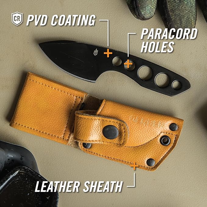Gerber Gear DIBS Pocket Knife and Sheath - 2.5" Fixed Blade - EDC Gear and Equipment - Matte Black