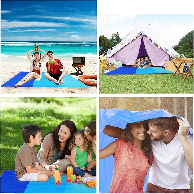 Beach Blanket 79 * 55inch, Compact Sand Proof and Waterproof Picnic Blanket, with Portable Storage Bag, Great for Outdoor Travel Camping Hiking Festival Park Sports