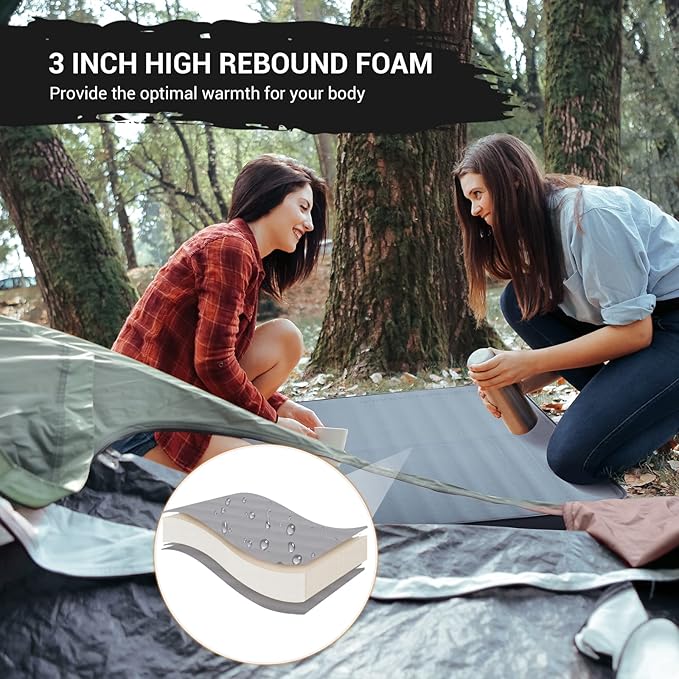 KingCamp Self Inflating Sleeping Pad for Camping Ultra Thick Double Single Foam Mattress High R Value Camping Air Pad Mat, Multi Colors & Sizes