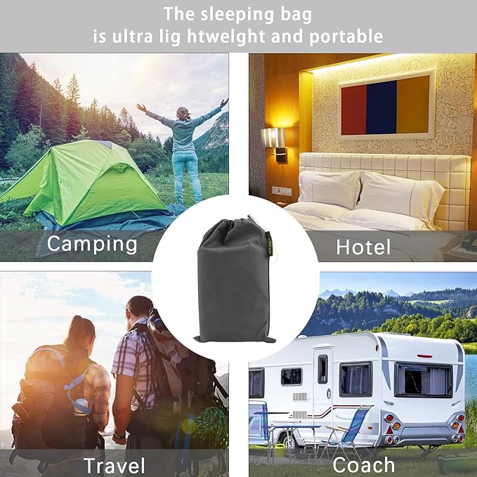 Travel and Camping Sheet Sleeping Bag Liner - Lightweight Compact and Portable Adult Sleeping Bag - Ideal for Traveling,Hostels and Camping