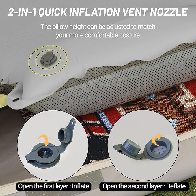 Lightweight Camping Sleeping Pad Inflatable Sleeping Mat Compact Camping Air Mattress with Pillow 2 Person Backpacking Foam Sleeping Pad