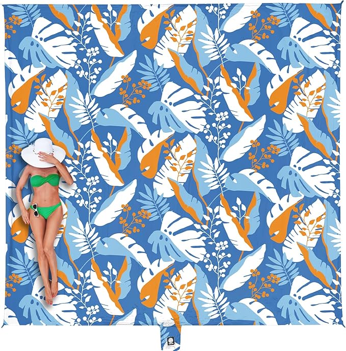 WEKAPO Beach Blanket Waterproof Sandproof Oversized, Extra Large Beach Mat Sand Free, Lightweight & Compact Sand Free Mat with 6 Stakes & 4 Corner Pockets