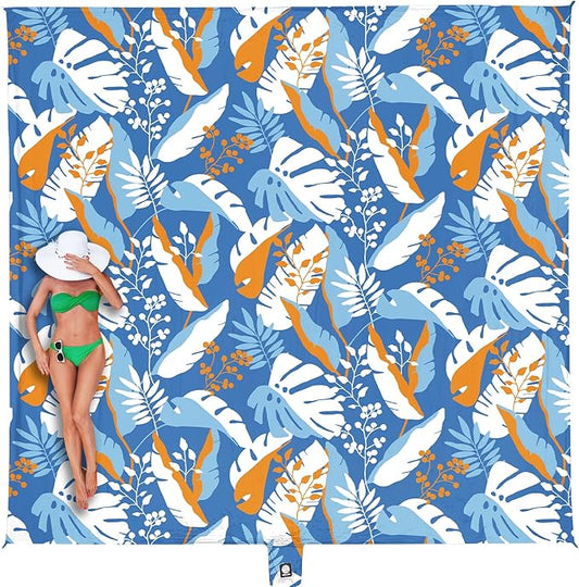 WEKAPO Beach Blanket Waterproof Sandproof Oversized, Extra Large Beach Mat Sand Free, Lightweight & Compact Sand Free Mat with 6 Stakes & 4 Corner Pockets