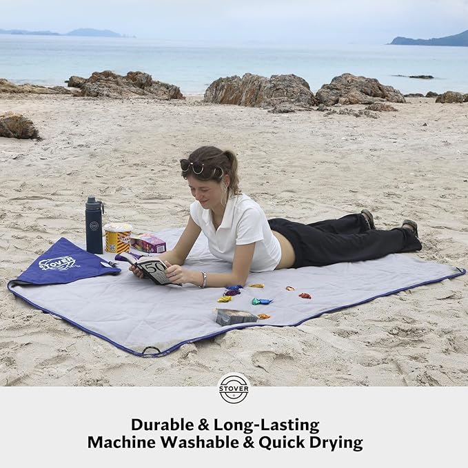 STOVER Multipurpose Outdoor Fleece Blanket, Lightweight, Compact, and Warm for Stadium, Camping, Picnics, Beaches - Wearable, Windproof and Water Resistant (Deep Blue)