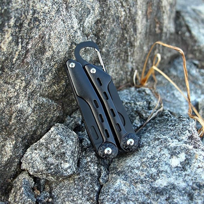Multitool with Sheat, with Nylon Pouch, Fishing Multitool, Multi-tool Knife, Pocket Multitool Ideal for Gift, Black, Outdoor Camping Hiking, With Carabiner,Giftable