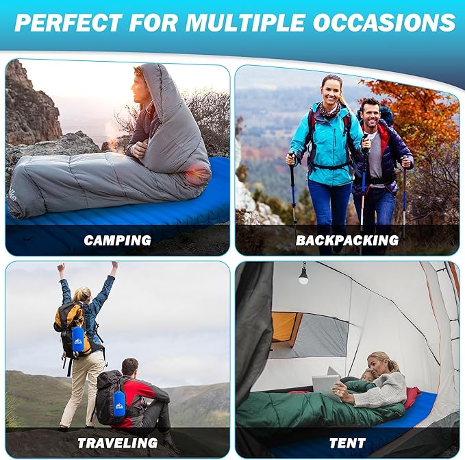 OUTSKIRT 4" Thickness Sleeping Pad with Built-in Foot Pump, Lightweight & Ultra-Comfort Camping Pads - Perfect for Camping, Hiking, Backpacking & Outdoor Adventures, Blue