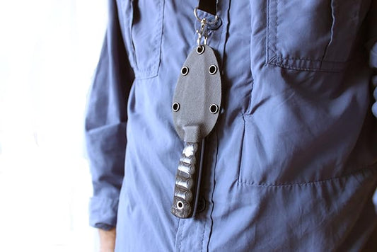 HOBBIT: Bushcraft / Survival Neck Knife, Polished Sculptured Micarta, Stainless Steel MOVA-58, Kydex sheath, Handmade