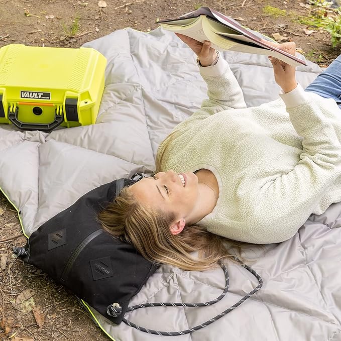 Pelican Outdoor Woobie Camping Accessories - Blanket - Poncho Liner w/Carry Bag - [Water Resistant] [600 Duck Down Fill] - Light, Soft, Warm Travel Blanket - Camping Gifts for Hiking, Picnic - Grey