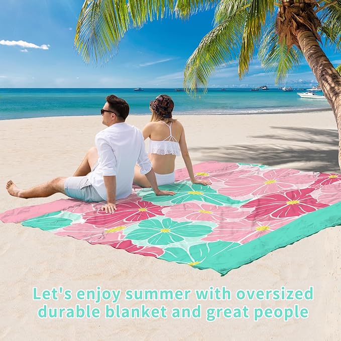 BYDOLL Beach Blanket Waterproof Sandproof Oversized 78''×81''1-5 Adults Lightweight Beach Blanket Large Picnic Mat Beach Blanket for Travel Camping Hiking Picnic