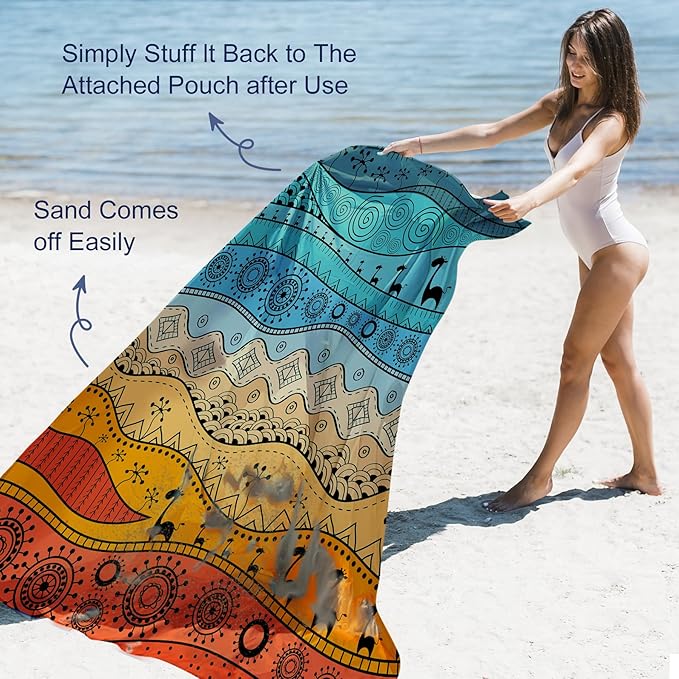 Beach Blanket Waterproof Sandproof 79"x 83" for 1-4 Adults,Quick Drying Beach Mat,Lightweight & Durable,Beach Essentials for Family Beach Camping Travel Picnic(Bohemian)