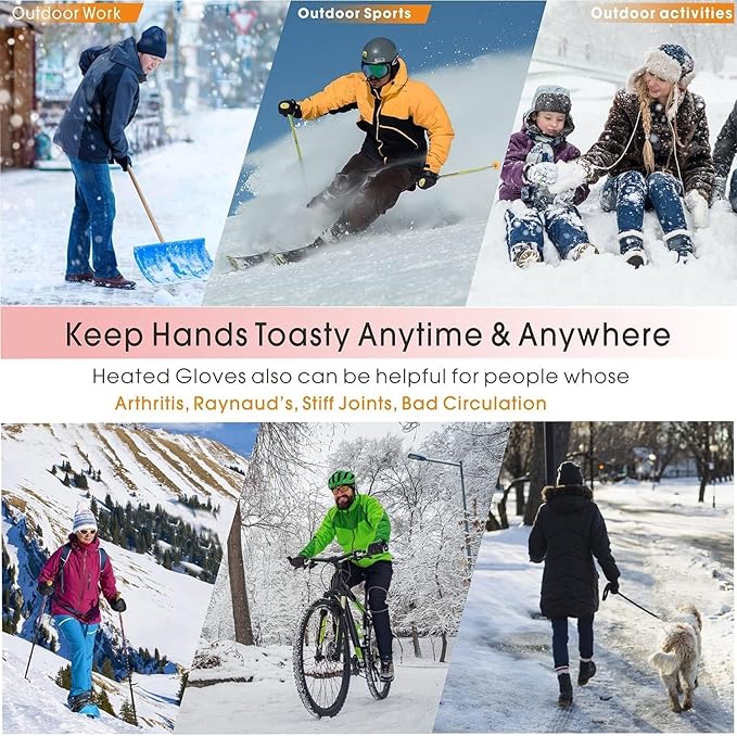 Heated Glove Liners, Rechargeable Electric Battery Operated Heated Gloves for Men Women Thin Hand Warmers for Work Skiing Hunting Fishing Arthritis
