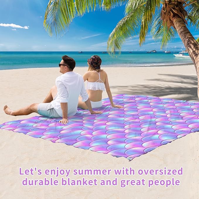 BYDOLL Beach Blanket Jellyfish Sandproof Waterproof 78''×81''1-4 Kids Adults Compact Lightweight Oversized Blanket Large Picnic Mat Beach Blanket for Travel Camping Hiking Picnic
