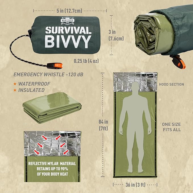 Emergency Survival Bivvy, Sleeping Bag, Hiking Essentials, Bivy Sack, Outdoor Gear and Equipment, Camping Accessories.