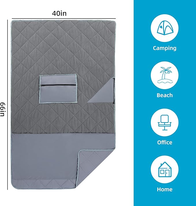 MABOZOO Warm Puffy Camping Blanket,66''X 40'' Waterproof Blanket and Outdoor Pillow 2-in-1,Warm Camping Blankets for Cold Weather,Hiking, Survival